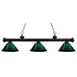 Z-Lite - Z-Lite 200-3BRZ-ARG Riviera 3 Light Billiard in Green - Finished in bronze this three light bar fixture uses acrylic green shades to create a contemporary look with a timeless quality to it. This fixture would be perfect for the game room, or any other room of the house where a touch of under stated sophistication is needed.
