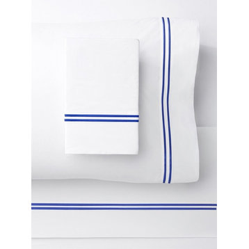 1000 Thread Count 2 Stripe Embroidery Sheet Set, Navy on White, King Sheet Set