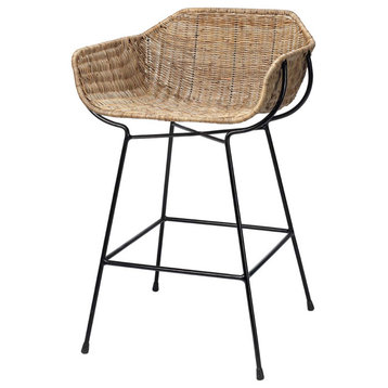 Coastal Style Natural Brown Rattan Nusa Counter Stool With Back