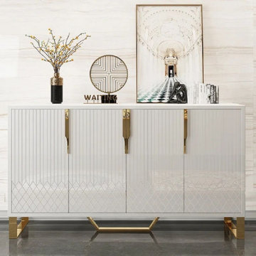 60" Contemporary Sideboard Buffet 4-Door Sideboard Table Kitchen Buffet Table