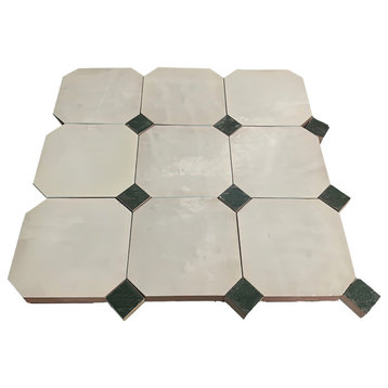 Contemporary Zellige Tile, Off-White With Green, Piece