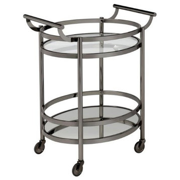 Bowery Hill 2-Shelf Glass/Metal Frame & Handles Serving Cart in Clear/Black