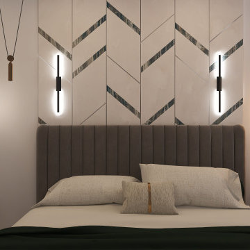 Contemporary Bedroom Accent Wall with Layered Ambient Lighting