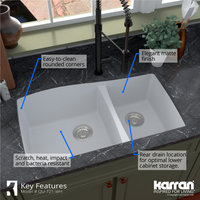 Karran Undermount Quartz 33" 60/40 Double Bowl Kitchen Sink, White