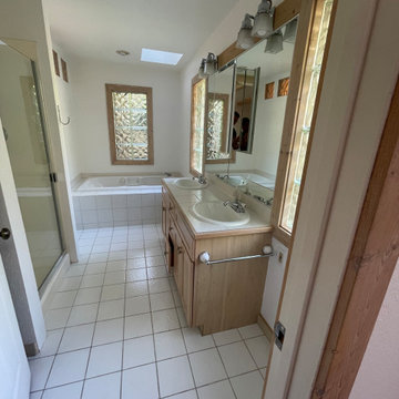 Bathroom Remodel; Huge Blue Tiles; Luxury shower and tub