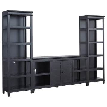 Reagan Entertainment Wall Unit With 66" Media Console for TV, Raven Black