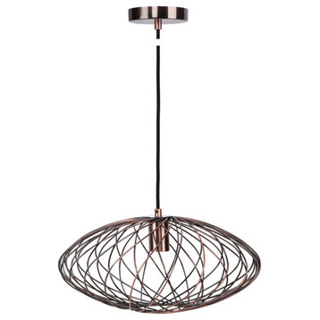 1-Light Antique Copper Bronze Pendant Light With Metal Cage Shade