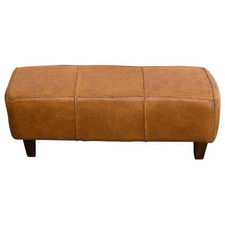 Serena Mid-Century Modern Genuine Leather Upholstered Bench in Tan