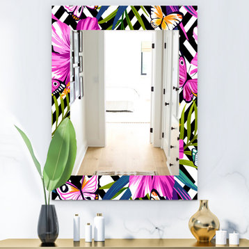 Designart Pink Blossom 46 Bohemian And Eclectic Frameless Vanity Mirror, 24x32