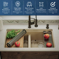 Karran Undermount 32.5 in. Double 50/50 Bowl Workstation Kitchen Sink, Bisque