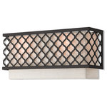 Livex Lighting - Livex Lighting Arabesque English Bronze Light ADA Wall Sconce - Our Arabesque two light wall sconce will add refined style and a hint of mystery to your decor. The oatmeal fabric hardback shade creates a warm illumination, while the light brings to life the intricate English bronze cutout pattern.