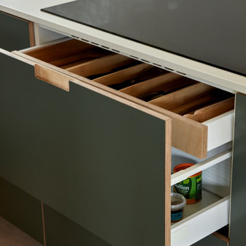 Formica Green Slate, Formica Blush & a Formica Seed island