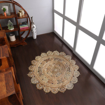 HAND WOVEN JUTE ECO-FRIENDLY SOLID AREA RUGS - Beige |Oriental| Indoor/Outdoor