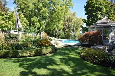 Design ideas for a large eclectic backyard garden in Toronto.