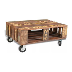 VidaXL Antique Style Reclaimed Wood Coffee Table With 4 Wheels