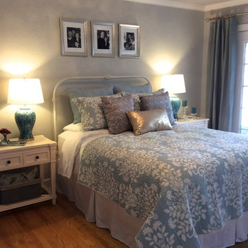 Serene blue, gold and silver master bedroom