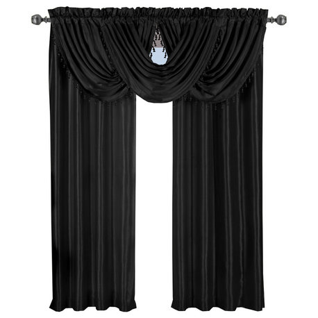 Single Soho Faux Silk Window Curtain, Black, 42"x84"
