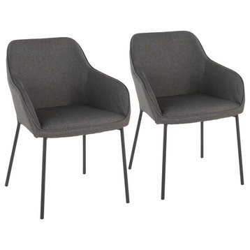 Daniella Dining Chair, Set of 2, Black Metal, Charcoal Fabric