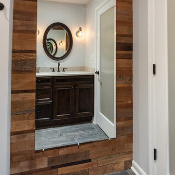 Accent wall: Timber reclaimed Teak Natural field tile.