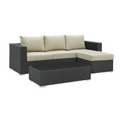 Sojourn 3-Piece Outdoor Wicker Rattan Sectional Set, Canvas Antique Beige