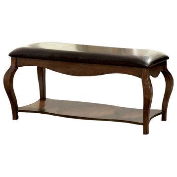 Bowery Hill Modern Faux Leather Padded Bench in Tobacco Oak Finish