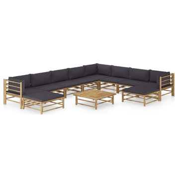 Vidaxl 11 Piece Garden Lounge Set With Dark Gray Cushions Bamboo
