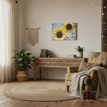 Aged Sunflowers Against Sky Boho Style Wall Art