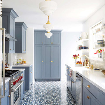 modern deco kitchen redesign by emily henderson featuring clé's "big al" tiles