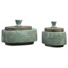 Textured Aqua Turquoise Decorative Box, Set of 2, Oval Rustic Natural