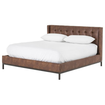 Newhall Box-Tufted Shelter Leather Platform Bed, King