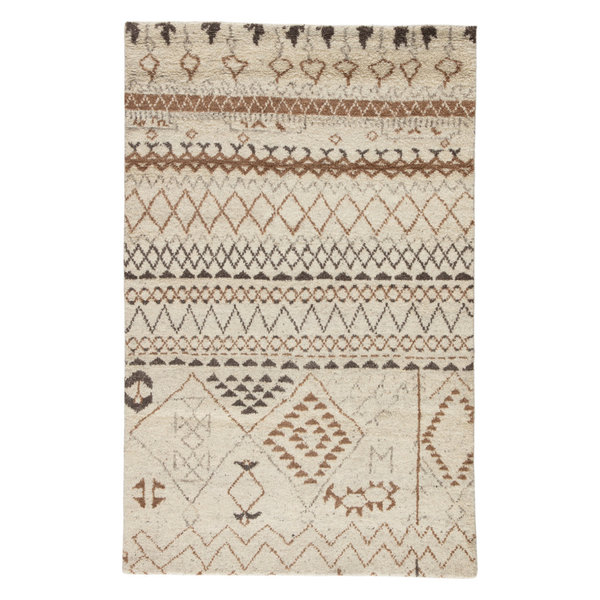 Jaipur Living Zamunda Hand-Knotted Geometric Cream/Brown Area Rug, Sta