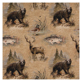 Cabin In The Wilderness Woven Decorative Novelty Upholstery Fabric By The  Yard