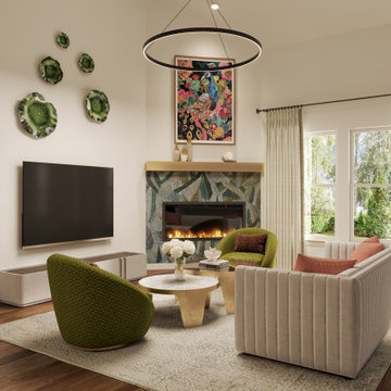 Vibrant Visions: A Colorful, Transitional, and Eclectically Glamorous Open Space