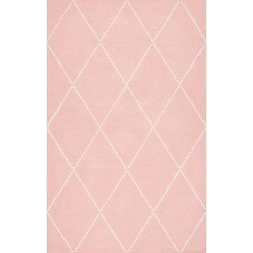 Dotted Diamond Trellis Area Rug, Baby Pink, 6'x9'