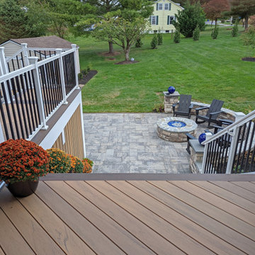 Porch, TimberTech Tigerwood Deck Mocha Border, Paver Patio, Firepit