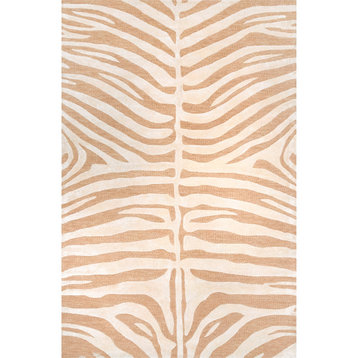 nuLOOM Hand Tufted Wool Plush Zebra Area Rug, Tan 8'x10'