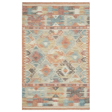 Southwestern Area Rug, Wool Cotton Blend With Geometric Pattern, Red/Blue/Multi