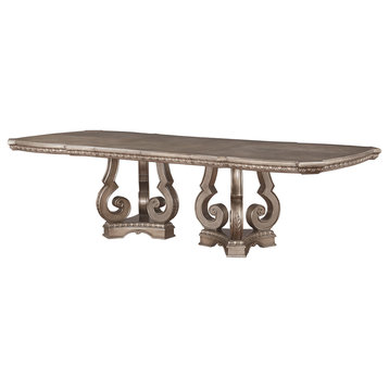ACME Northville Dining Table with Double Pedestal, Antique Champagne