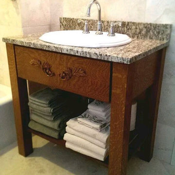 Quartersawn Oak Bathroom Vanity and Mirror