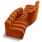 Meridian Furniture - Arc Velvet Upholstered 4-Pc. Facing Modular Sectional, Cognac - Give your living room or den the perfect blend of style and versatility with this Arc velvet fabric curved modular Sectional. Part of the Arc modular furniture collection, this Sectional comes upholstered in rich cognac velvet fabric and features deep channel tufting that adds a touch of luxury while enhancing comfort and support. A seamless combination of form and function, this chair can be used with other Arc pieces to create a myriad of configurations in your well-curated room.