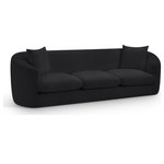 Meridian Furniture - Penelope Upholstered Sofa, Black, Chenille Fabric - Discover the sophisticated charm of the Penelope sofa, crafted in luxurious soft black chenille fabric. This elegant piece features a solid wood inner frame for durability and a contemporary design that elevates any space. Included pillows enhance its comfort and style, making it an ideal centerpiece for gatherings. Transform your home with the true embodiment of refined taste and timeless beauty.