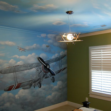 Aviation/Planes Themed Mural by Tom Taylor of Wow Effects, for a boy's bedroom.