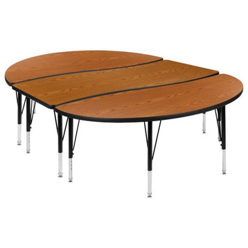Flash Furniture 3 Piece 86" Oval Wave Wood Activity Table in Oak and Black