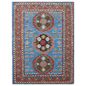 Hand Tufted Wool Area Rug Oriental Light Blue Red, [Rectangle] 9'x12'