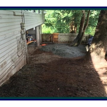 Pea Gravel dog walk and retaining wall