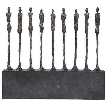 Rustic Figural Standing Men Women Line Sculpture Long Modern Art Abstract Unity