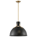 Hinkley Lighting - Hinkley Lighting Argo 1 Light 20" LED Pendant, Satin Black-Lacquered Brass - Argo is brilliantly basic in design but has all the right details to make it shine. The smooth lines of the Heritage Brass, Satin Black or Polished White dome have a vintage, industrial feel but modern updates, including LED lamping, make Argo contemporary. Heavy Lacquered Brass straps and rivets secure the dome to the cap in this clean and stylish profile.