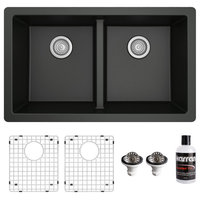 Karran 32" Undermount Double Bowl 50/50 Quartz Kitchen Sink Kit, Black