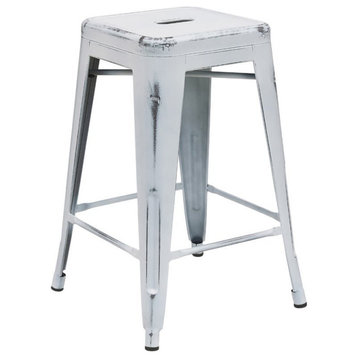 Flash Furniture 24" Metal Backless Counter Stool in Distressed White