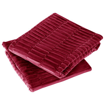 Pleated Velvet Pillow Covers, Set of 2, Garnet, 14"x26"